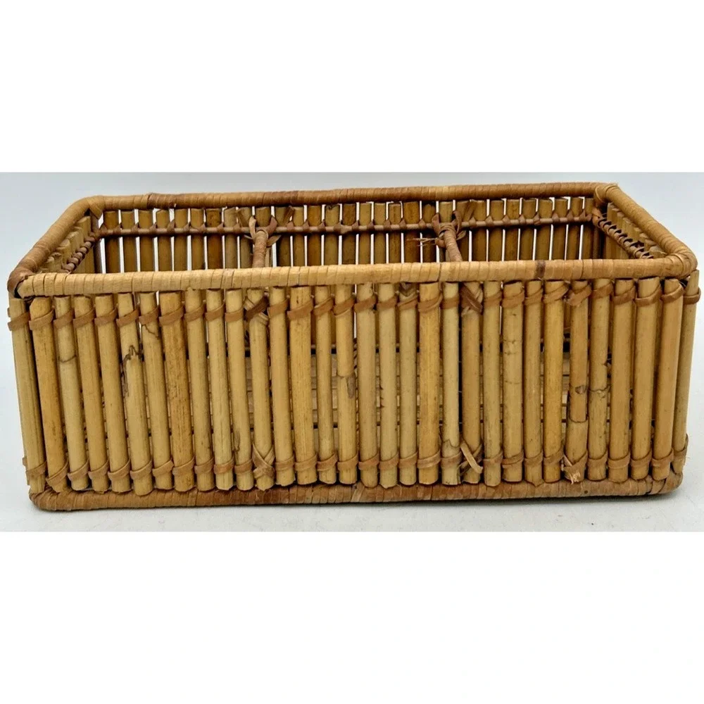 VTG MC Basket Pencil Reed Bamboo Rectangular Divided Philippines 8
